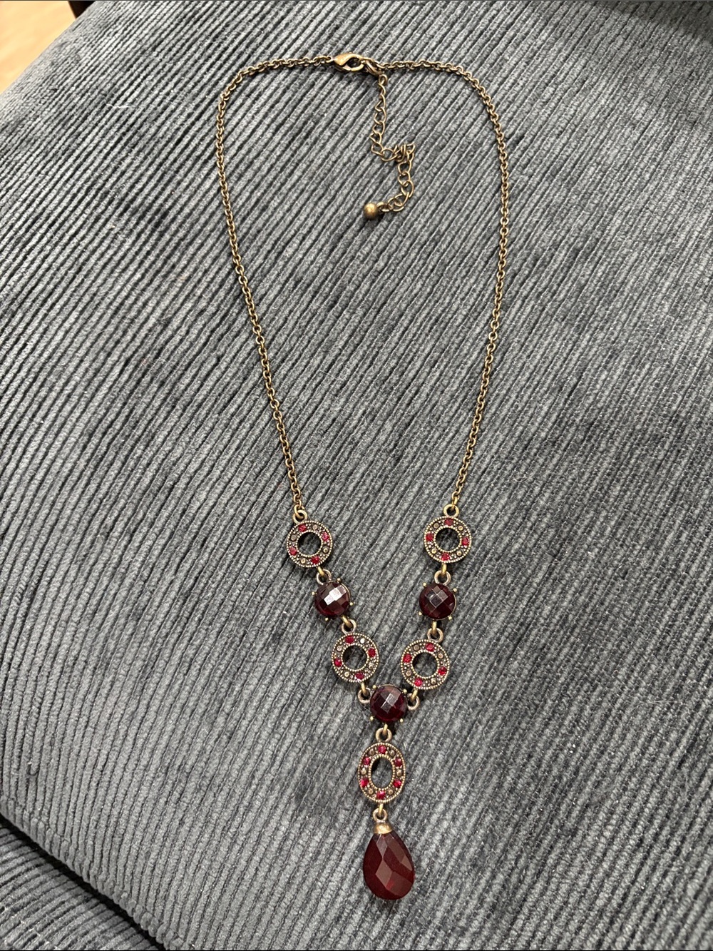 Avon Gold-Tone Necklace with Deep Red Gem Accents